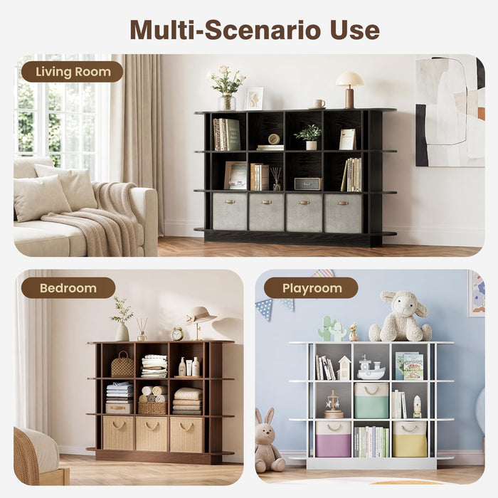 Walnut 3-Tier Oval Bookshelf - Curved Horizontal Bookcase, 9-Cubes