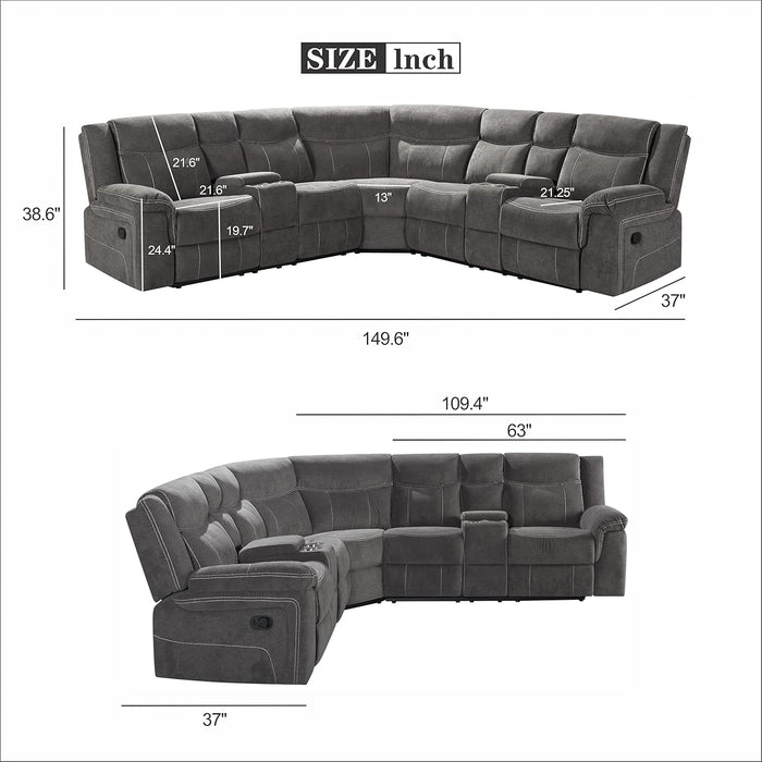 Manual Reclining Sectional Sofa with Console