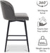 Counter Height Bar Stools Set of 3, 360° Swivel Upholstered Barstools with Backs and Metal Legs, 26" H Seat Height, Faux Leather in Grey