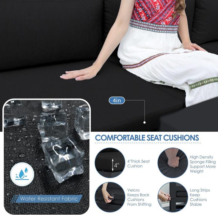 ® Modern Large Grey Aluminum Outdoor Patio Furniture Set with Fire Pit Table, 29'' Deep Wide Seating Conversation Sofa L Shaped Sectional Couch Set (6 Pieces, 5 Seats)