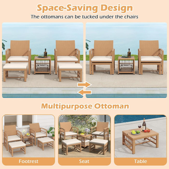 5 Pieces Patio Wicker Conversation Set, Outdoor Furniture Set