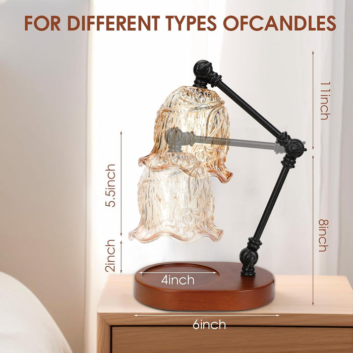 Candle Warmer Lamp, Dimmable Candle Lamp Warmer with Flexible Arm for Customizable Angles, Timer, Bedroom Living Room Home Decor Wax Melt Warmer, Gifts for Mom, with 2 Bulbs