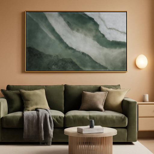 Green and White Textured Landscape Wall Art 24X48 Inch, Large Framed Canvas Artwork with Wood Frame, Abstract Nature Wall Decor for Living Room or Entryway