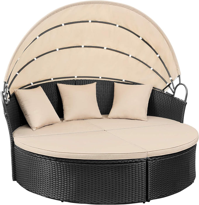 Patio Furniture Outdoor round Daybed with Retractable Canopy Wicker Rattan Separated Seating Sectional Sofa for Patio Lawn Garden Backyard Porch