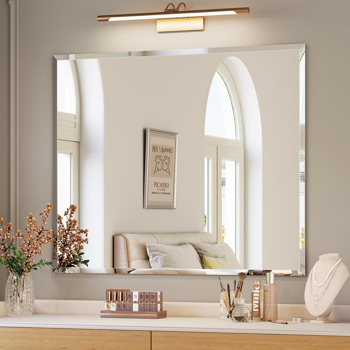 Frameless Bathroom Mirror, 30"X36" Beveled Bathroom Mirror for Vanity, Wall Mount Mirrors with 4Mm Tempered Glass for Bedroom Entryway Living Room Hangs Horizontally or Vertically