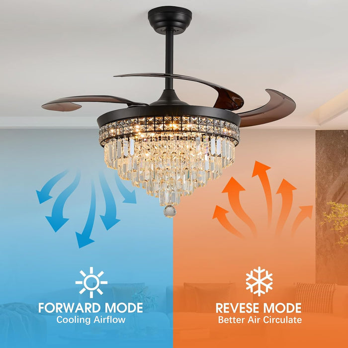 48" Crystal Retractable Ceiling Fan with Light - (Glam, Black)