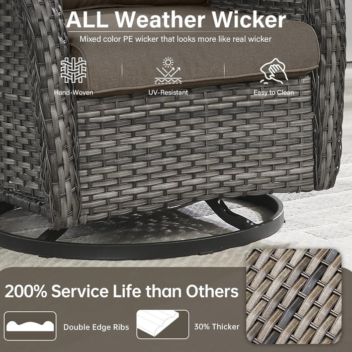 Outdoor Swivel Rocker Patio Chairs Set of 4 with Coffee Table - 5" Thick Cushion 8 Piece Furniture Set All Weather Comfortable Wicker Conversation Set for Porch Deck - Gray/Gray