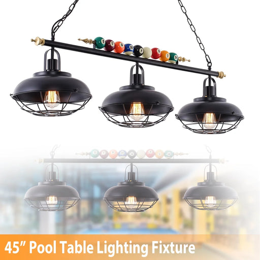 45" Hanging Pool Table Lighting Fixtures Ceiling Lamp Real Billiard Ball Design Pendant Lamp with 3 Metal Mesh Shades for Game Room Beer Party