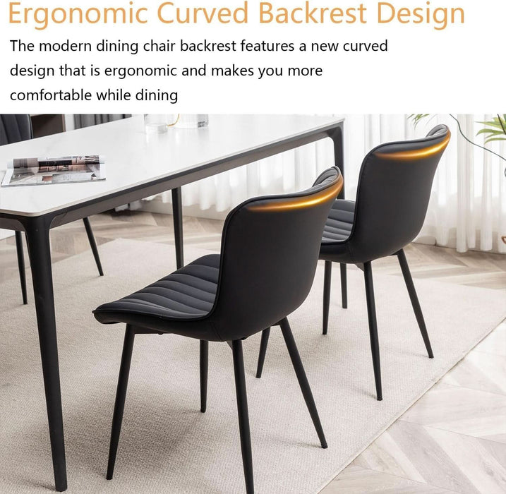 Leather Dining Chairs Set of 4, Upholstered Dining Room Chairs with Metal Legs, Modern Dining Chair for Dining Room, Kitchen (Black)