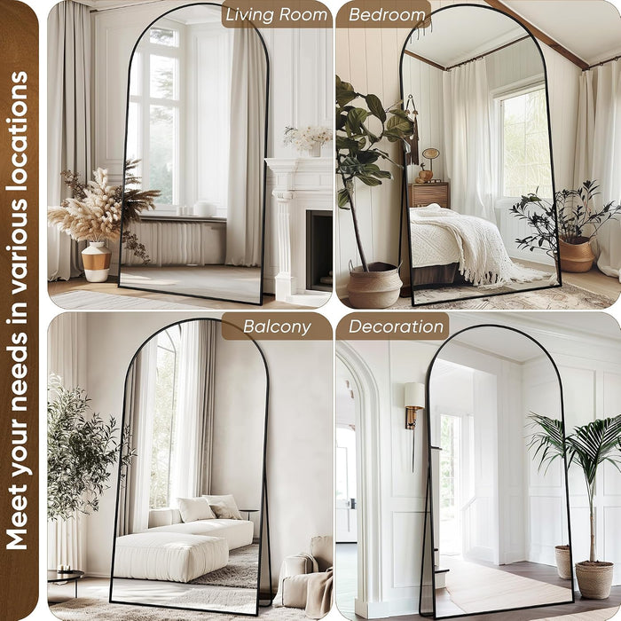Oversized Full Length Mirror with Stand, 83"X44" Arched Floor Mirror, Aluminum Frame, Wall Mounted/Leaning/Free Standing, Large Body Mirror for Bedroom Living Room Entryway Dressing Room,Black