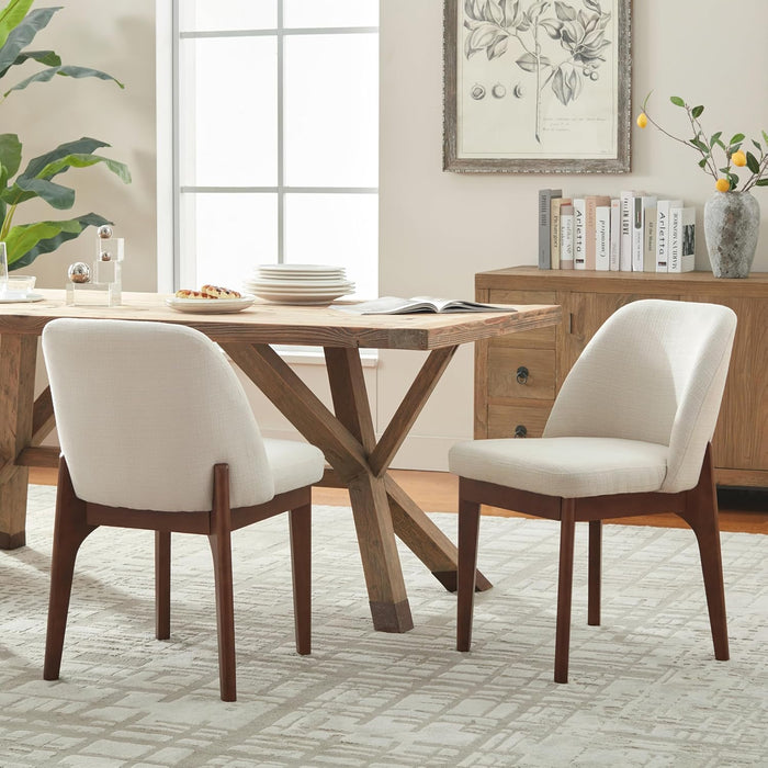 Wooden Dining Chairs Set of 2, Upholstered Dining Room Chairs with Rubberwood Legs and Padded Seats, Kitchen Chairs for Restaurant Kitchen Living Room, Beige