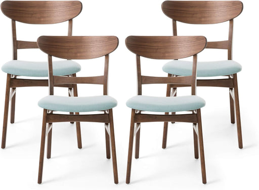 Griselda Mid-Century Modern Dining Chairs (Set of 4),Polyester and Birch Wood, Mint, Walnut