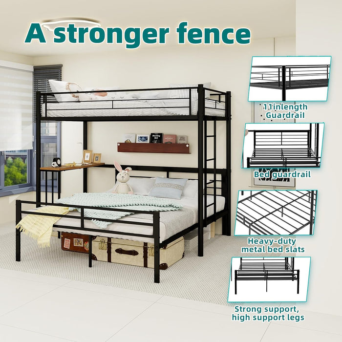 Black LShaped TwinOverFull BunkBedDesk HeavyDuty Metal