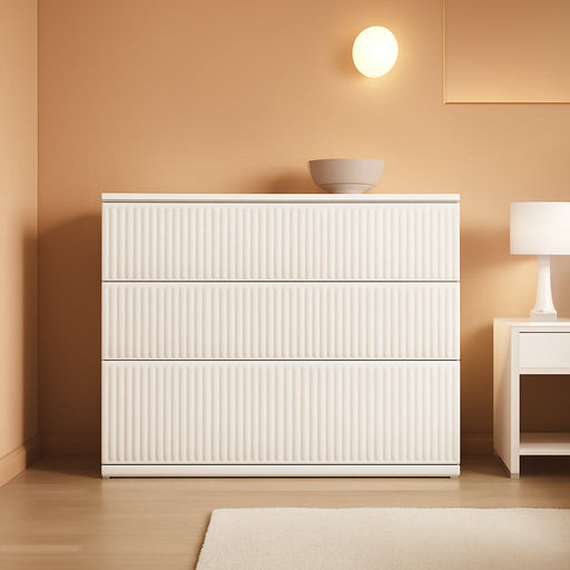 White 6 Drawer Dresser for Bedroom, Modern Fluted Dresser with Deep Drawers, Large Double Wooden Chest of Drawers for Living Room, Hallway, Entryway (White)