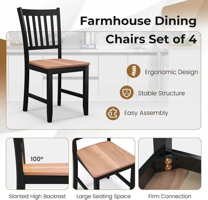 Wooden Dining Chairs Set of 4, Farmhouse Kitchen Chair with Rubber Wood Legs, Easy to Assemble Armless Dining Side Chairs, Dining Room Chairs, Black