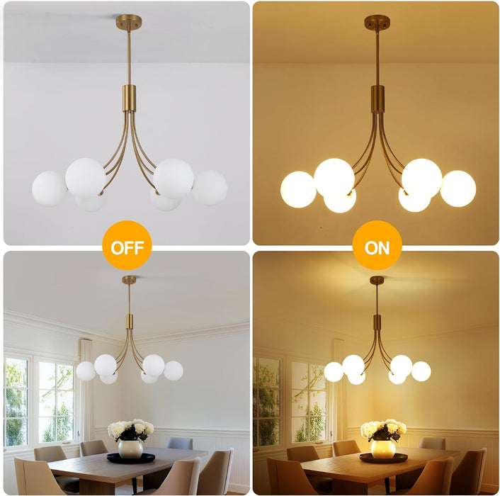 6-Light GoldGleam Sputnik Chandelier Milk White Shade