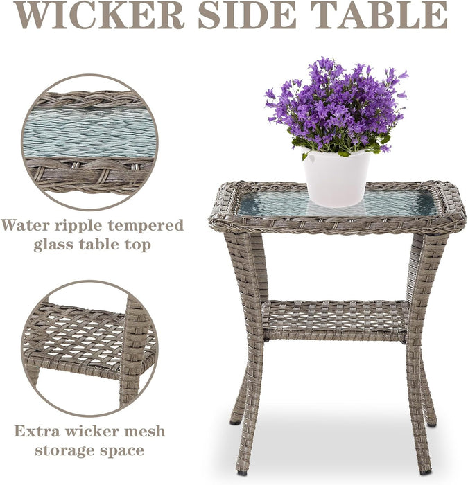 5 Piece Patio Rocking Chairs Furniture Set - Outdoor Wicker Furniture with Ottomans and Side Table, Rattan Conversation Bistro Set for Porch Balcony Backyard