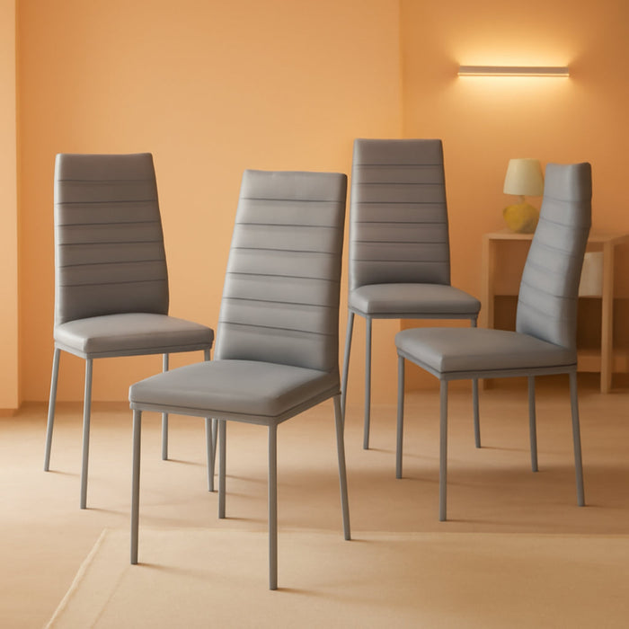 PU Dining Chairs Set of 4, Modern Kitchen & Dining Room Chairs Faux Leather Upholstered Dinner Chairs with Metal Legs for Small Space (Could Gray, Horizontal Line)