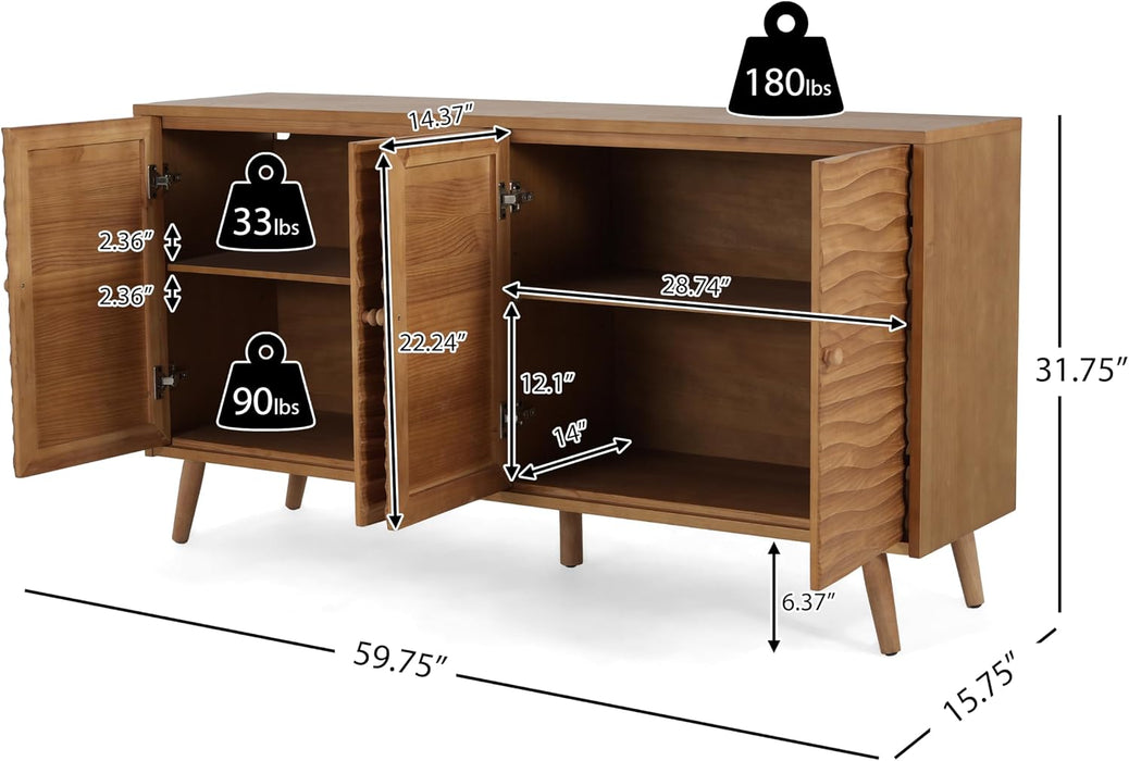 Jope Wooden Sideboard Cabinet, Large Sideboard Buffet Cabinet, Living Room Accent Storage Cabinet with Adjustable Shelves,Kitchen Cabinet Organizer for Coffee Bar,Natural Brown