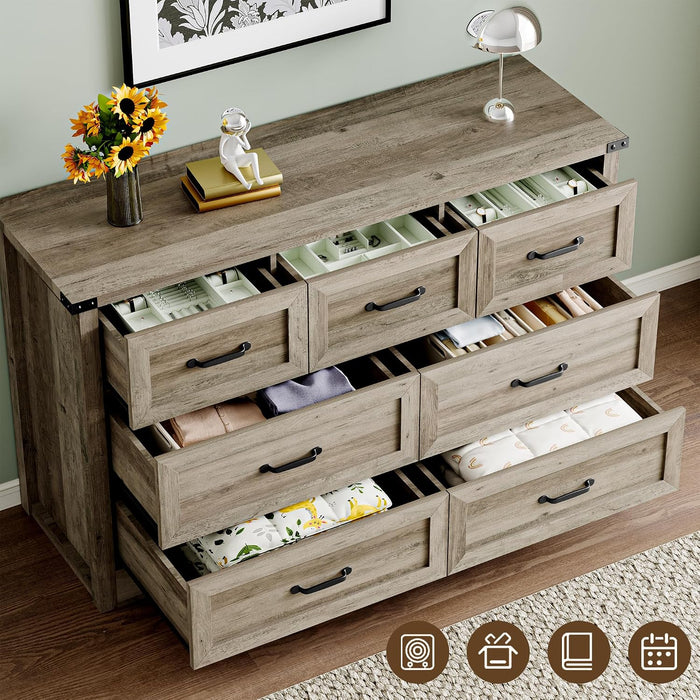 7-Drawer Dresser for Bedroom, Modern Wooden Chest of Drawers with Metal Handles, Anti-Tipping Design, Sturdy and Stable Storage Organizer for Living Room, Entryway, Home Office