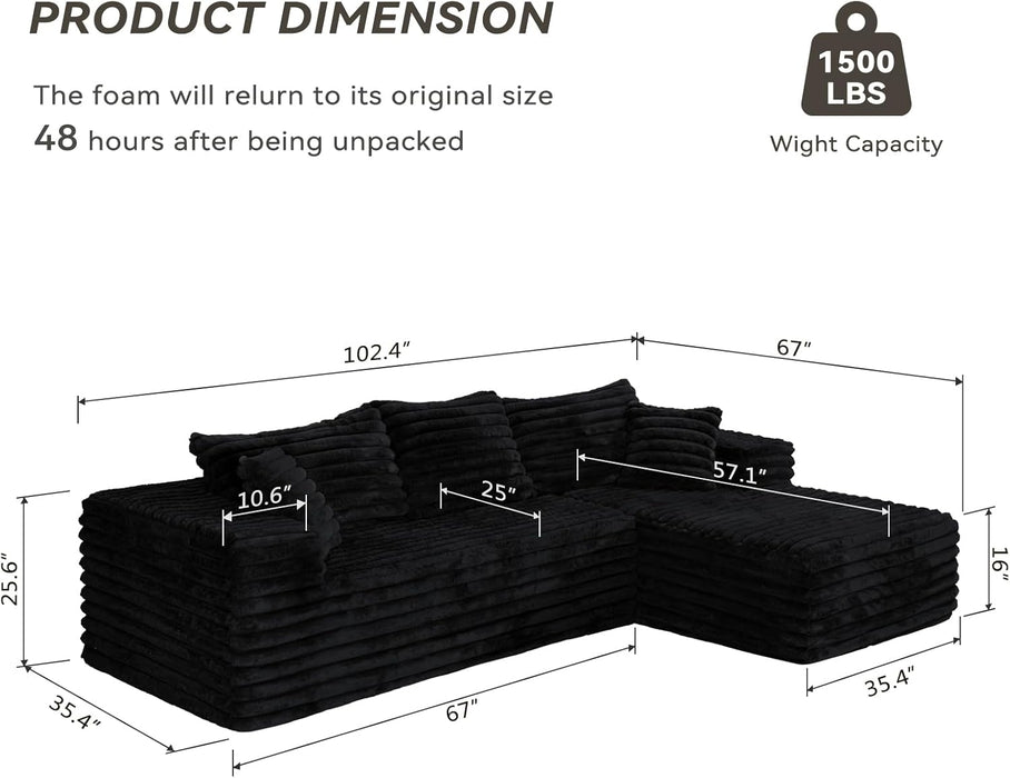 103Inch LShaped Modular Sectional Sofa EbonyVelvet