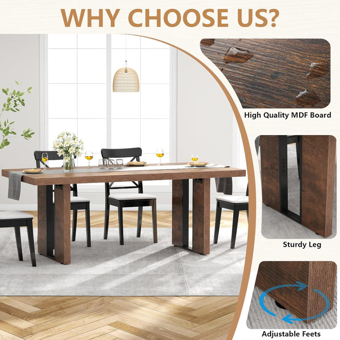 70.8 Inch Dining Table, Rustic Farmhouse Kitchen Table for 6-8 People, Large Dinning Room Furniture Rectangle Dinner Table for Living Room, Apartment, Home Office, Rustic
