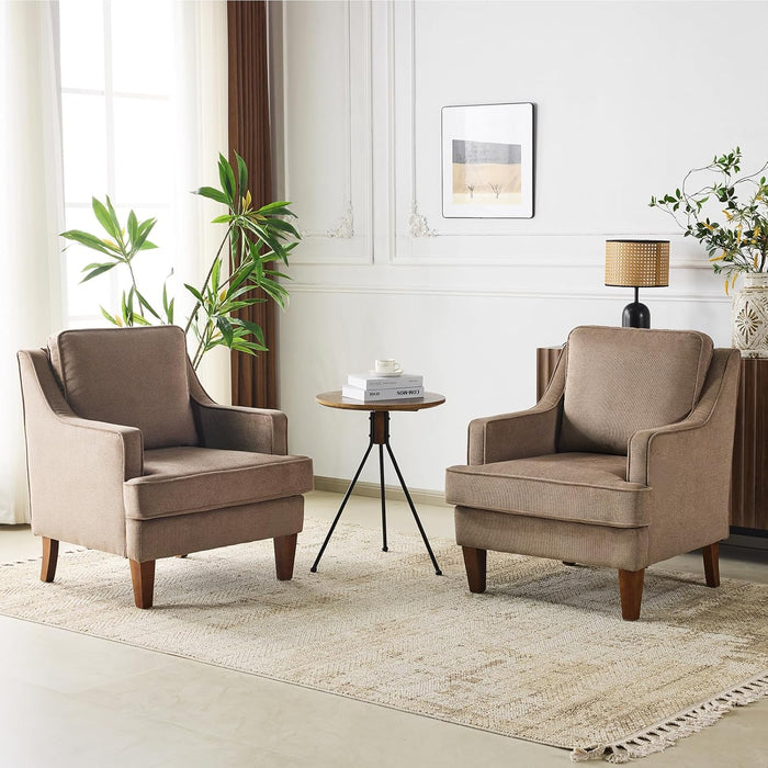 Light Brown Upholstered Midcentury Accent Chairs Pair