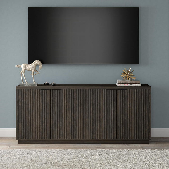 68'' Fluted Sideboard Buffet Cabinet, Ribbed Wooden Credenza with 4 Doors, Adjustable Shelves, and Cable Management Cut-Outs for Dining Room, Kitchen, Living Room or Entryway, Alder Brown