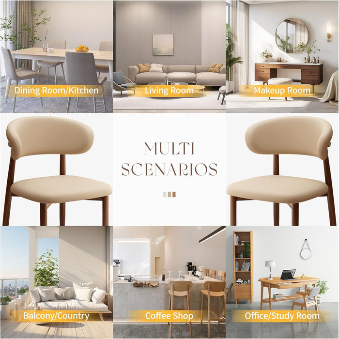 Kitchen Dining Chairs Set of 2 Modern Upholstered Dining Room Chair with Metal Legs, Walnut Leg/Khaki