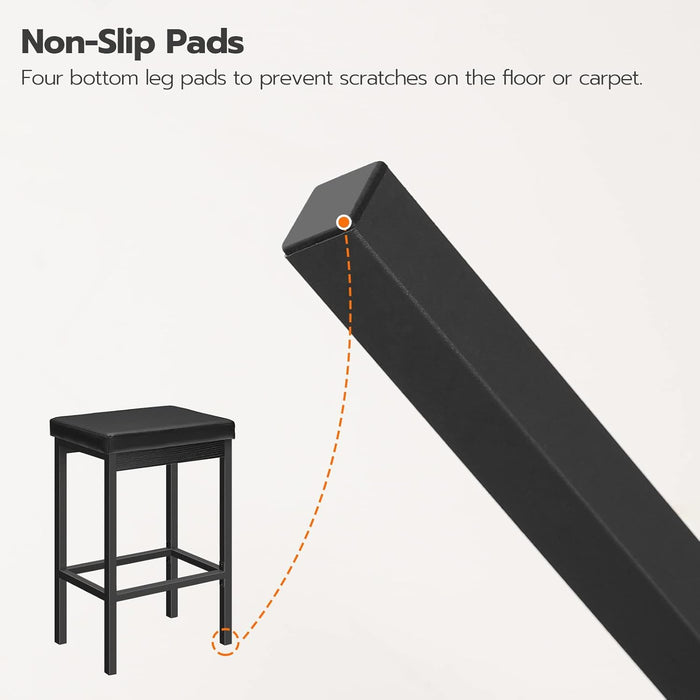 Bar Stools, Set of 2 Bar Chairs, 24.8-Inch Height Stools, Breakfast Bar Stools, Kitchen Bar Chairs, 2" Thick Upholstery, for Kitchen, Dining Room, Cafe, Bar Counter, Black BB21BY01