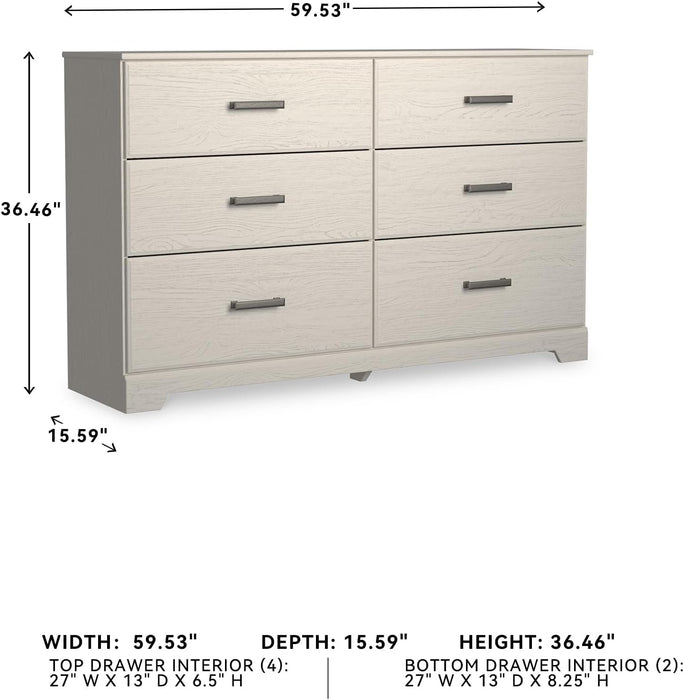 Signature Design by Ashley Stelsie 6 Drawer Bedroom Dresser, White, 60 Inch