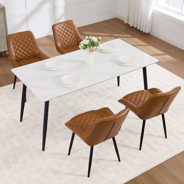 Dining Chair Set of 4, Modern Dining Chairs with Thick Cushions, Faux Leather Kitchen Dining Room Chairs with Metal Adjustable Legs for Dining Living Room, Brown