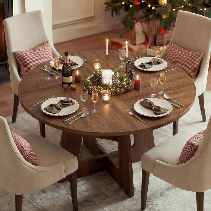 ContemporarySolidWood 47InchRoundDiningTable ForSix