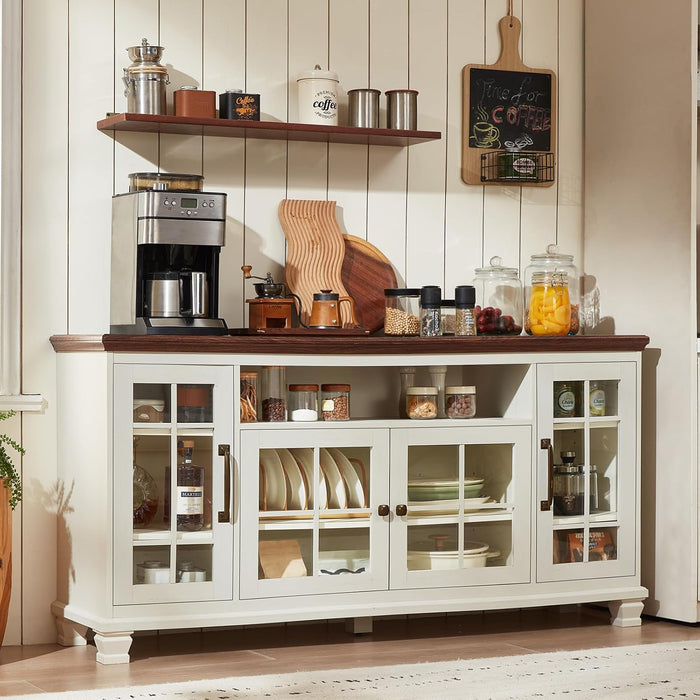 60-Inch Sideboard Buffet Cabinet with Glass Doors,White