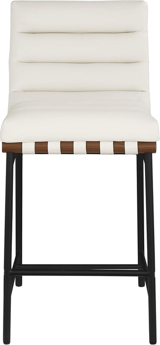 813Cream-C Burke Collection Modern | Contemporary Counter Stool with Soft Cream Vegan Leather, Cream Vegan Leather Straps, Matte Black Metal Frame, 18" W X 24" D X 37.5" H, Cream