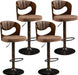 Barstools Set of 4,Kitchen Island Stools with Bentwood Back,Arm&Footrest,Counter Height Bar Chairs PU Leather Cushion Seat Adjustable Height 360°Swivel,Island Chairs for Club Pub,Rustic Brown