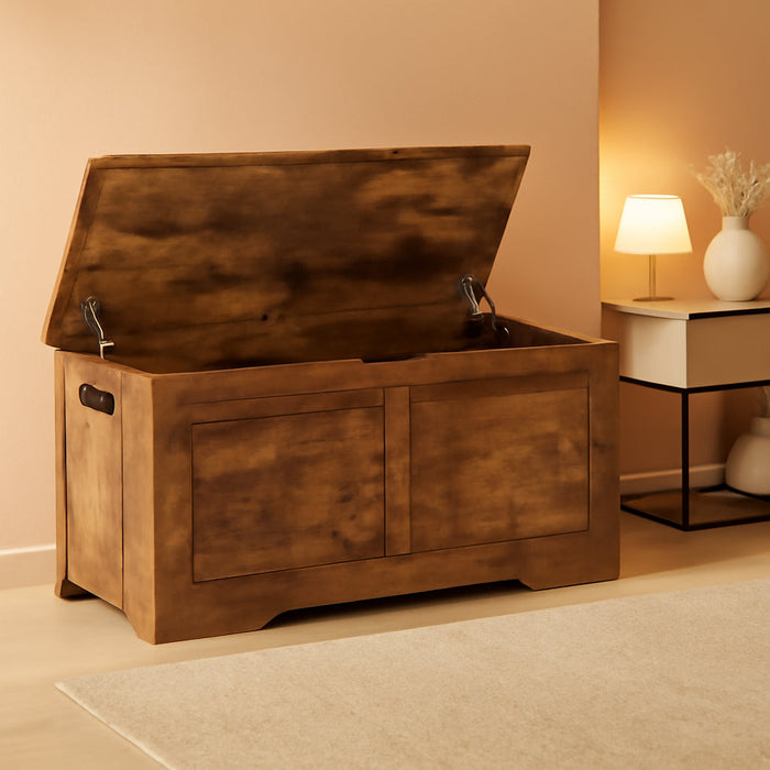 39.4" Storage Chest, Wooden Storage Bench, Lift Top Toy Chest with 2 Safety Hinges, Large Toy Box, Entryway Bench for Living Room, Bedroom, Rustic Brown