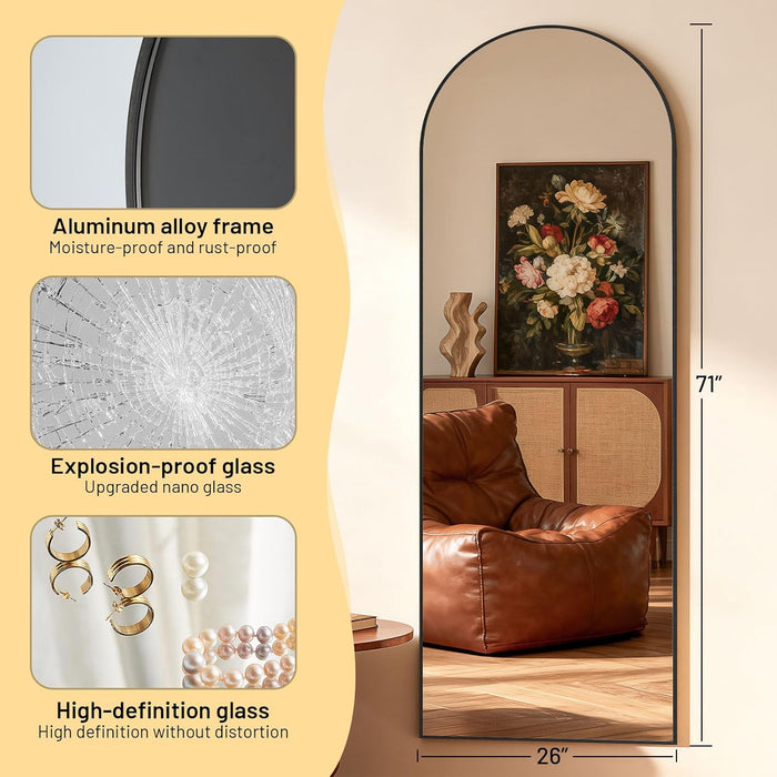 Arched Full Length Mirror, 71"X26"Large Floor Mirrors, for Wall Door Bedroom Bathroom Living Room (Black)