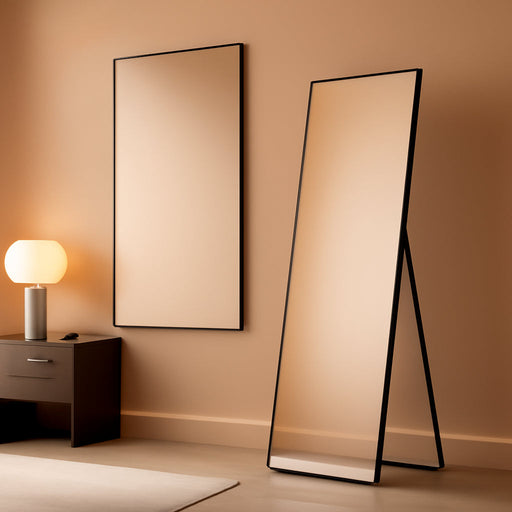 Full Length Mirror with Stand, 56"X19" Aluminum Alloy Frame Floor Mirror, Black, Shatter-Proof Glass - Free Standing, Leaning against Wall or Wall-Mounted, for Bedroom Living Room Dressing Room
