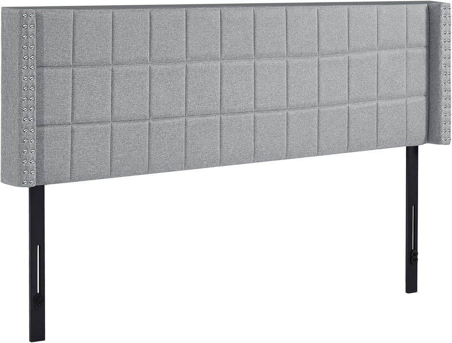 Headboard King Size, Linen Upholstered Headboards Only with Nailhead Trim Wingback, Square Stitched Design, Adjustable Height from 40" to 49.8", Light Grey