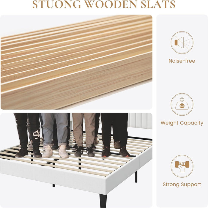 Full Size Velvet Bed Frame with USB Charging Station, Wingback Storage Headboard, Upholstered Platform Bed with Wooden Slats Support, No Box Spring Needed, Easy Assembly, White