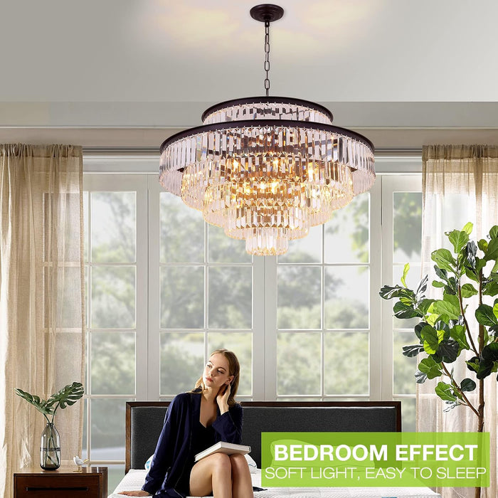 31-Inch Black Crystal Chandelier With 6-Tier Frame