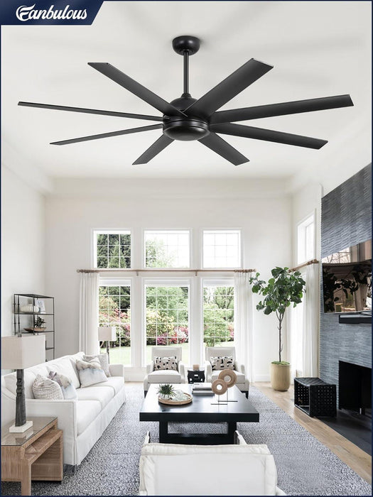 65 Inch Ceiling Fans No Light with Remote, Black Indoor/Outdoor Ceiling Fan without Light with Quiet Reversible DC Motor, 6 Speeds, 8 Blades Large Ceiling Fan for Living Room Bedroom Patio