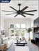 65 Inch Ceiling Fans No Light with Remote, Black Indoor/Outdoor Ceiling Fan without Light with Quiet Reversible DC Motor, 6 Speeds, 8 Blades Large Ceiling Fan for Living Room Bedroom Patio