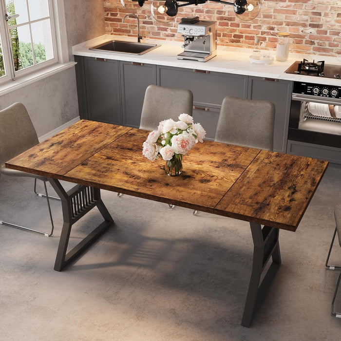 70.8 Inch Dining Table 4-6 Person, Kitchen Table with Heavy Duty Metal Legs, Farmhouse Dining Room Table for Kitchen, Living Room