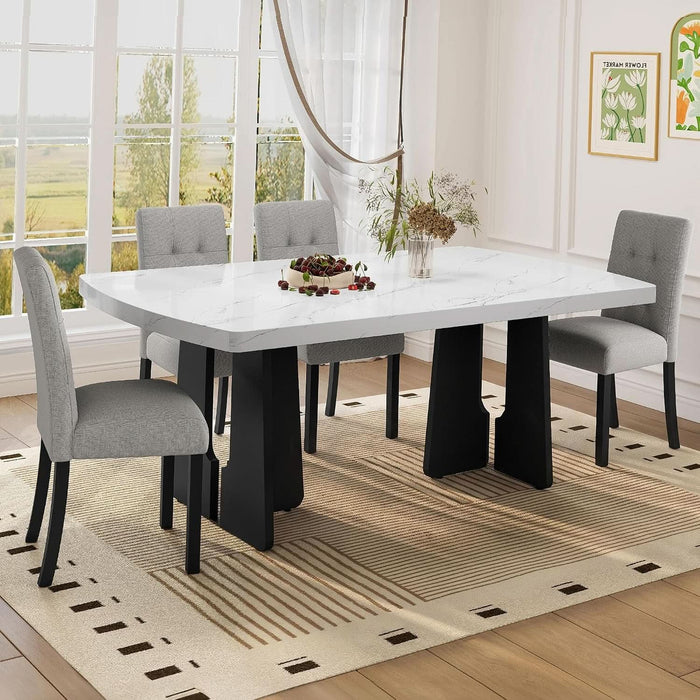 5-Piece Dining Table Set, 63" Faux Marble Table and 4 Chairs