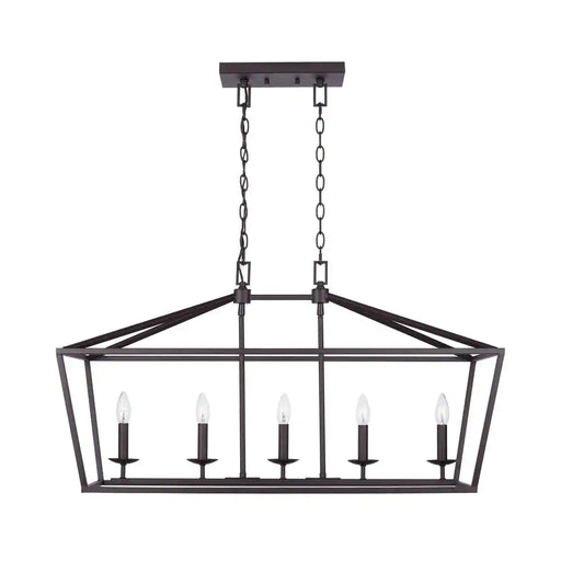 Weyburn 36 In. 5-Light Bronze Farmhouse Linear Chandelier Light Fixture with Caged Metal Shade