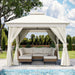 10'X10' Patio Gazebo, Double Roof Outdoor Shelter Tent with Mosquito Nettings and Privacy Screens, Cream White