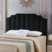 Black Velvet Tufted Queen Upholstered Headboard, Modern Vertical Channel Design California Queen/Full Headboard with Stepped Silhouette Top Edge,Black