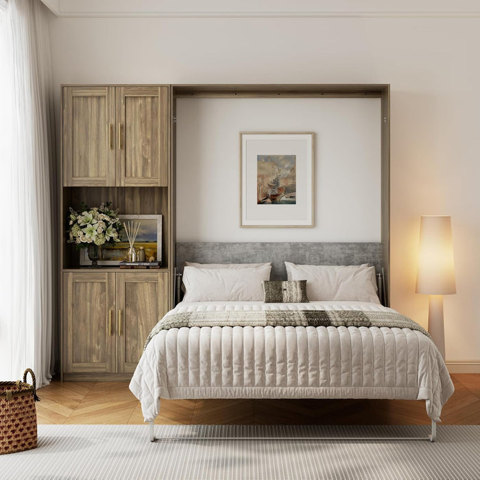 Modern Queen Size Murphy Bed, Hidden Foldable Wall Cabinet Bed Frame with Wood Slat, Space-Saving, No Spring Box Required, 95.85W'', Brown